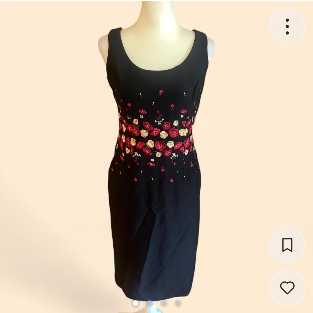Calvin Klein Black Sheath w Florals Size 8